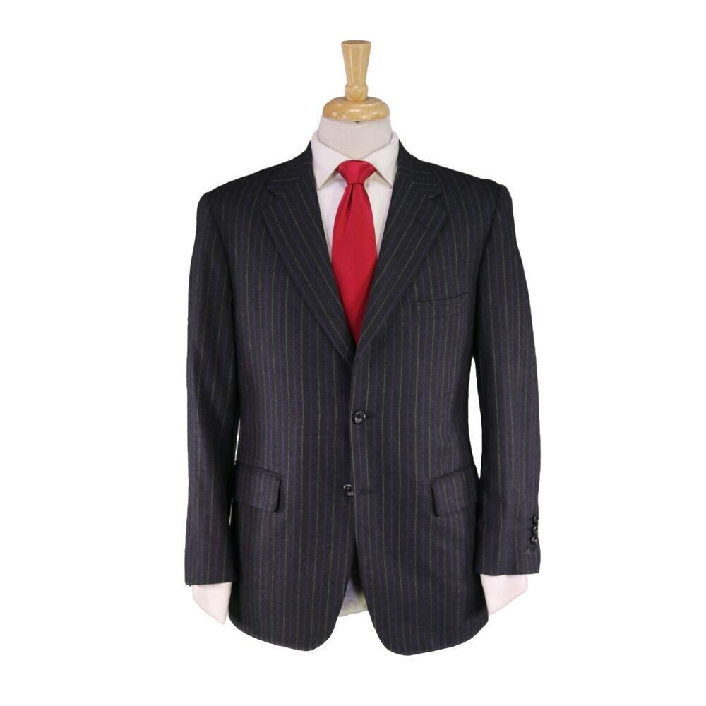Tom James Cheltenham Bespoke Charcoal w/ Purple Stripes Wool
Flannel Suit 42R